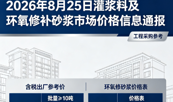 金湖2026年8月25日灌浆料及环氧修补砂浆市场价格信息通报